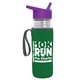 a clear bottle & violet lid & green insulator the lifeguard - 24 oz pete bottle with flip straw lid