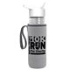 a clear bottle & white lid & heather gray insulator the lifeguard - 24 oz pete bottle with flip straw lid