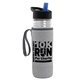 a clear bottle & black-with-blue-spout lid & heather gray insulator the lifeguard - 24 oz pete bottle with flip straw lid