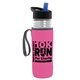 a clear bottle & black-with-blue-spout lid & hot pink insulator the lifeguard - 24 oz pete bottle with flip straw lid