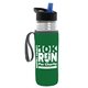 a clear bottle & black-with-blue-spout lid & green insulator the lifeguard - 24 oz pete bottle with flip straw lid