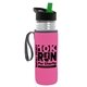 a clear bottle & black-with-green-spout lid & hot pink insulator the lifeguard - 24 oz pete bottle with flip straw lid