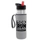 a clear bottle & black-with-red-spout lid & heather gray insulator the lifeguard - 24 oz pete bottle with flip straw lid