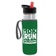 a clear bottle & black-with-red-spout lid & green insulator the lifeguard - 24 oz pete bottle with flip straw lid