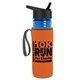 a transparent blue bottle & black lid & orange insulator the lifeguard - 24 oz pete bottle with flip straw lid