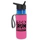 a transparent blue bottle & black lid & hot pink insulator the lifeguard - 24 oz pete bottle with flip straw lid