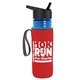 a transparent blue bottle & black lid & red insulator the lifeguard - 24 oz pete bottle with flip straw lid