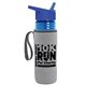 a transparent blue bottle & royal blue lid & heather gray insulator the lifeguard - 24 oz pete bottle with flip straw lid