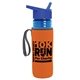 a transparent blue bottle & royal blue lid & orange insulator the lifeguard - 24 oz pete bottle with flip straw lid