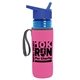 a transparent blue bottle & royal blue lid & hot pink insulator the lifeguard - 24 oz pete bottle with flip straw lid