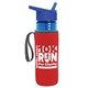 a transparent blue bottle & royal blue lid & red insulator the lifeguard - 24 oz pete bottle with flip straw lid