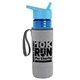 a transparent blue bottle & cyan lid & heather gray insulator the lifeguard - 24 oz pete bottle with flip straw lid