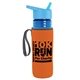 a transparent blue bottle & cyan lid & orange insulator the lifeguard - 24 oz pete bottle with flip straw lid
