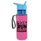 a transparent blue bottle & cyan lid & hot pink insulator the lifeguard - 24 oz pete bottle with flip straw lid