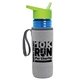 a transparent blue bottle & lime green lid & heather gray insulator the lifeguard - 24 oz pete bottle with flip straw lid