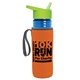 a transparent blue bottle & lime green lid & orange insulator the lifeguard - 24 oz pete bottle with flip straw lid