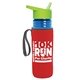 a transparent blue bottle & lime green lid & red insulator the lifeguard - 24 oz pete bottle with flip straw lid