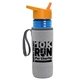 a transparent blue bottle & orange lid & heather gray insulator the lifeguard - 24 oz pete bottle with flip straw lid