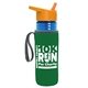 a transparent blue bottle & orange lid & green insulator the lifeguard - 24 oz pete bottle with flip straw lid