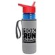 a transparent blue bottle & red lid & heather gray insulator the lifeguard - 24 oz pete bottle with flip straw lid
