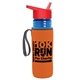 a transparent blue bottle & red lid & orange insulator the lifeguard - 24 oz pete bottle with flip straw lid