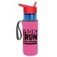 a transparent blue bottle & red lid & hot pink insulator the lifeguard - 24 oz pete bottle with flip straw lid