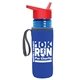 a transparent blue bottle & red lid & royal-blue insulator the lifeguard - 24 oz pete bottle with flip straw lid