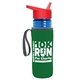 a transparent blue bottle & red lid & green insulator the lifeguard - 24 oz pete bottle with flip straw lid