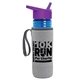 a transparent blue bottle & violet lid & heather gray insulator the lifeguard - 24 oz pete bottle with flip straw lid