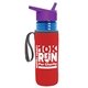 a transparent blue bottle & violet lid & red insulator the lifeguard - 24 oz pete bottle with flip straw lid