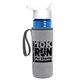 a transparent blue bottle & white lid & heather gray insulator the lifeguard - 24 oz pete bottle with flip straw lid
