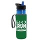 a transparent blue bottle & black-with-blue-spout lid & green insulator the lifeguard - 24 oz pete bottle with flip straw lid