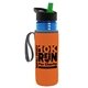 a transparent blue bottle & black-with-green-spout lid & orange insulator the lifeguard - 24 oz pete bottle with flip straw lid
