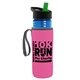 a transparent blue bottle & black-with-green-spout lid & hot pink insulator the lifeguard - 24 oz pete bottle with flip straw lid