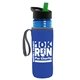 a transparent blue bottle & black-with-green-spout lid & royal-blue insulator the lifeguard - 24 oz pete bottle with flip straw lid