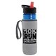 a transparent blue bottle & black-with-red-spout lid & heather gray insulator the lifeguard - 24 oz pete bottle with flip straw lid