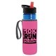 a transparent blue bottle & black-with-red-spout lid & hot pink insulator the lifeguard - 24 oz pete bottle with flip straw lid