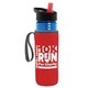 a transparent blue bottle & black-with-red-spout lid & red insulator the lifeguard - 24 oz pete bottle with flip straw lid