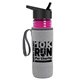 a transparent fuchsia bottle & black lid & heather gray insulator the lifeguard - 24 oz pete bottle with flip straw lid