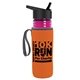 a transparent fuchsia bottle & black lid & orange insulator the lifeguard - 24 oz pete bottle with flip straw lid