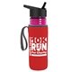 a transparent fuchsia bottle & black lid & red insulator the lifeguard - 24 oz pete bottle with flip straw lid