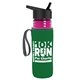 a transparent fuchsia bottle & black lid & green insulator the lifeguard - 24 oz pete bottle with flip straw lid