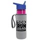 a transparent fuchsia bottle & royal blue lid & heather gray insulator the lifeguard - 24 oz pete bottle with flip straw lid