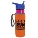 a transparent fuchsia bottle & royal blue lid & orange insulator the lifeguard - 24 oz pete bottle with flip straw lid