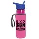 a transparent fuchsia bottle & royal blue lid & hot pink insulator the lifeguard - 24 oz pete bottle with flip straw lid