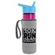 a transparent fuchsia bottle & cyan lid & heather gray insulator the lifeguard - 24 oz pete bottle with flip straw lid