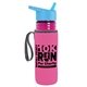 a transparent fuchsia bottle & cyan lid & hot pink insulator the lifeguard - 24 oz pete bottle with flip straw lid