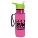 a transparent fuchsia bottle & lime green lid & hot pink insulator the lifeguard - 24 oz pete bottle with flip straw lid
