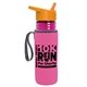 a transparent fuchsia bottle & orange lid & hot pink insulator the lifeguard - 24 oz pete bottle with flip straw lid