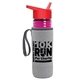 a transparent fuchsia bottle & red lid & heather gray insulator the lifeguard - 24 oz pete bottle with flip straw lid